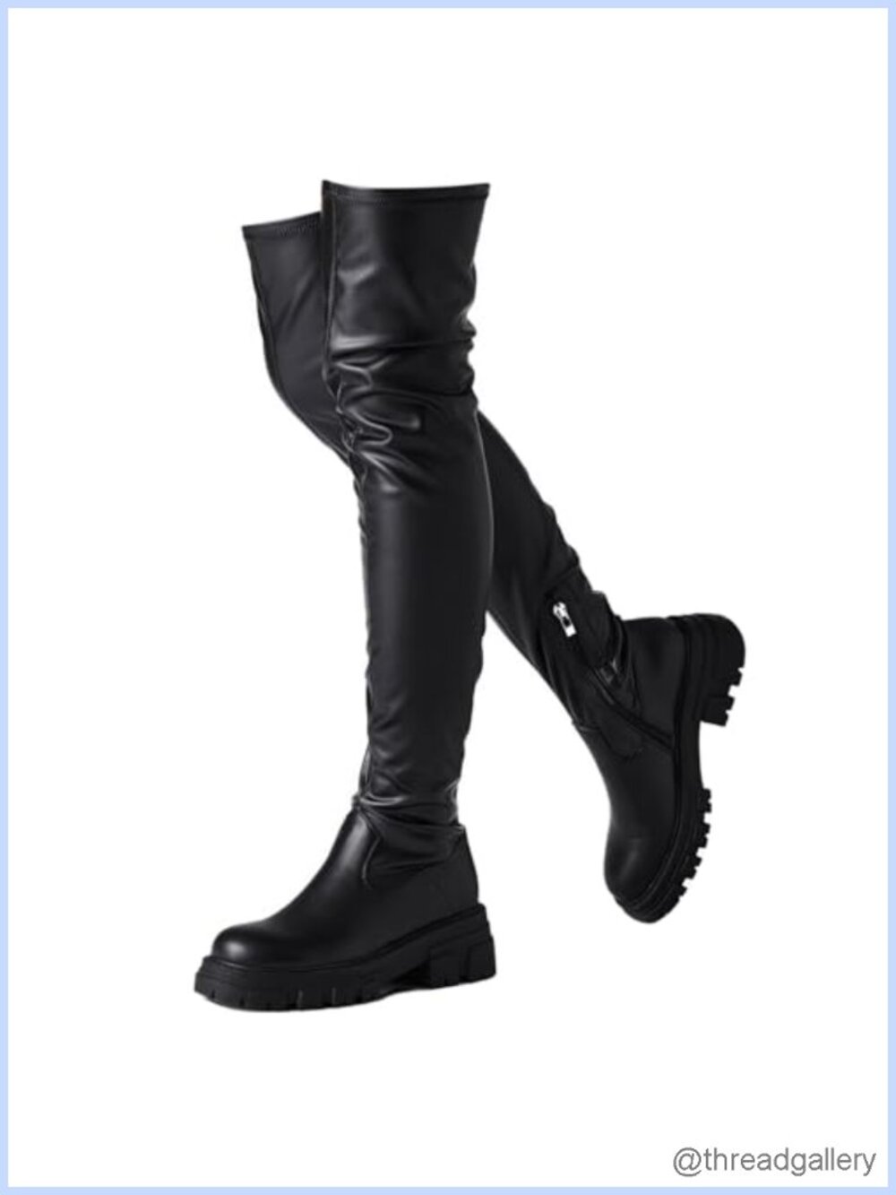Faux Leather Thigh High Platform Boots Chunky Lug Sole Over Knee Stretchy